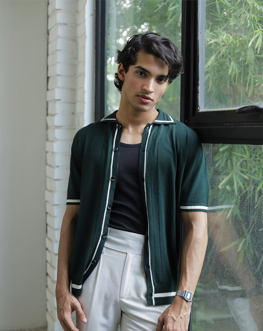 Nino | Hunter Green Textured Knit Polo Shirt