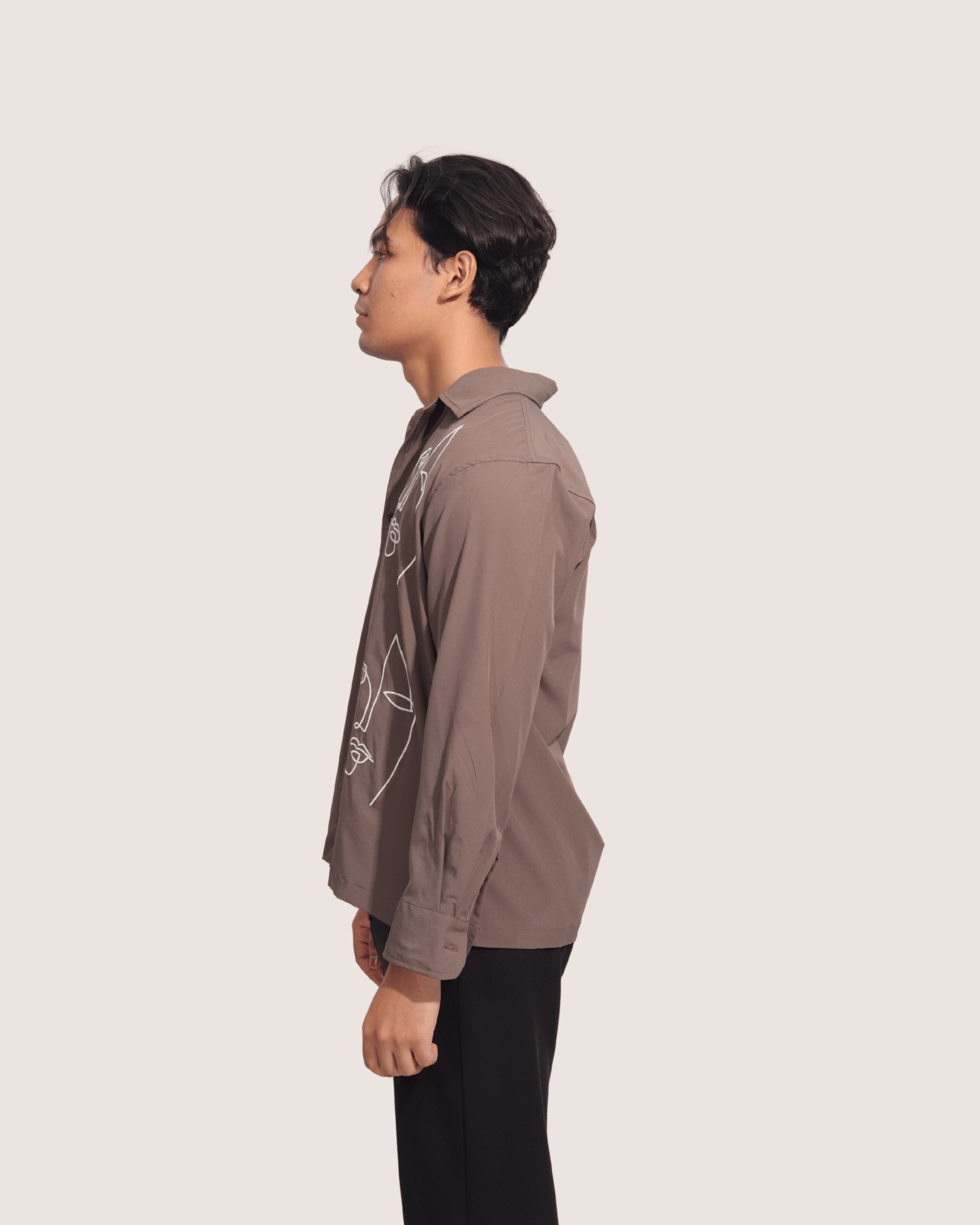 Raith | Embroidered Cuban Collar Brown Shirt