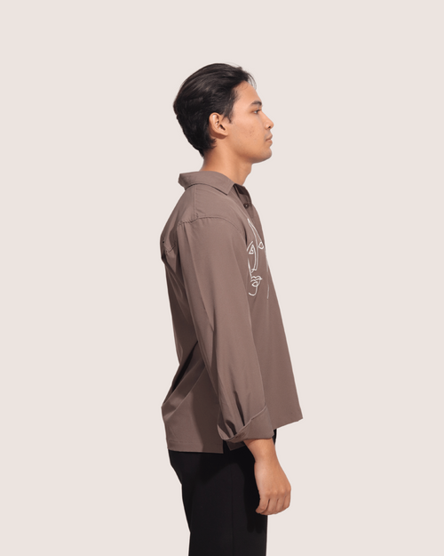 Raith | Embroidered Cuban Collar Brown Shirt