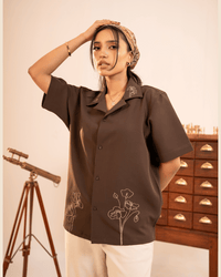 Bennett | Umber Embroidered Half-Sleeve Shirt
