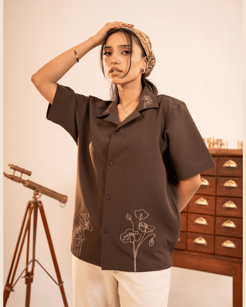 Bennett | Umber Embroidered Half-Sleeve Shirt