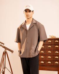 Callen | Taupe Embroidered Half-Sleeve Shirt