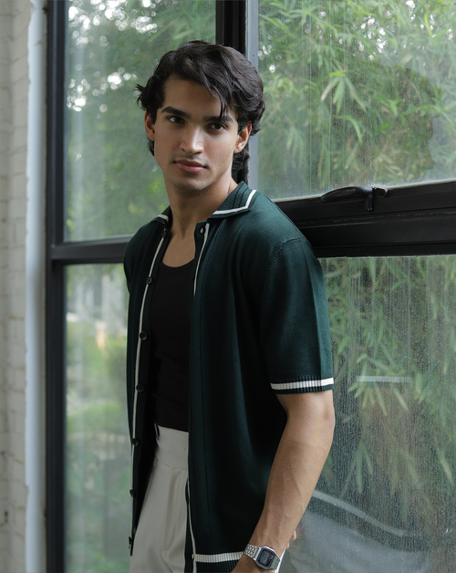 Nino | Hunter Green Textured Knit Polo Shirt