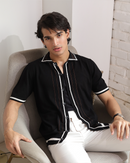 Arden | Black Textured Knit Polo Shirt