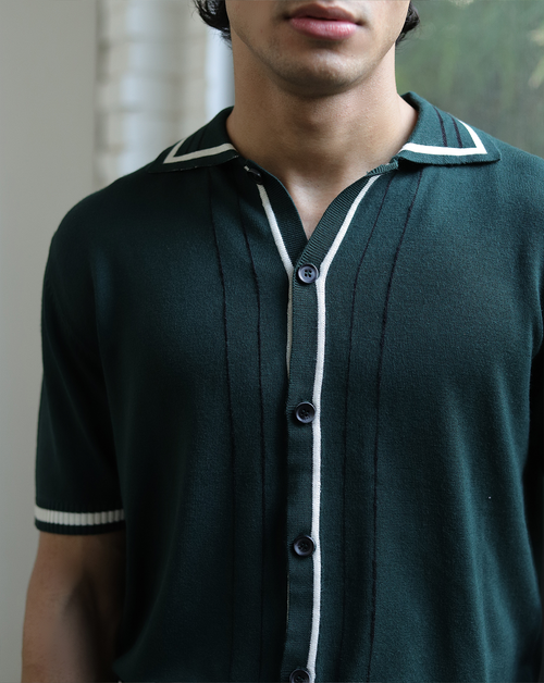 Nino | Hunter Green Textured Knit Polo Shirt