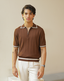 Masami | Coffee Textured Knit Polo Shirt