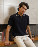 Reverie | Navy Textured Knit Polo Shirt