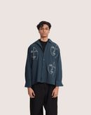 Percy | Embroidered Cuban Collar Teal Shirt
