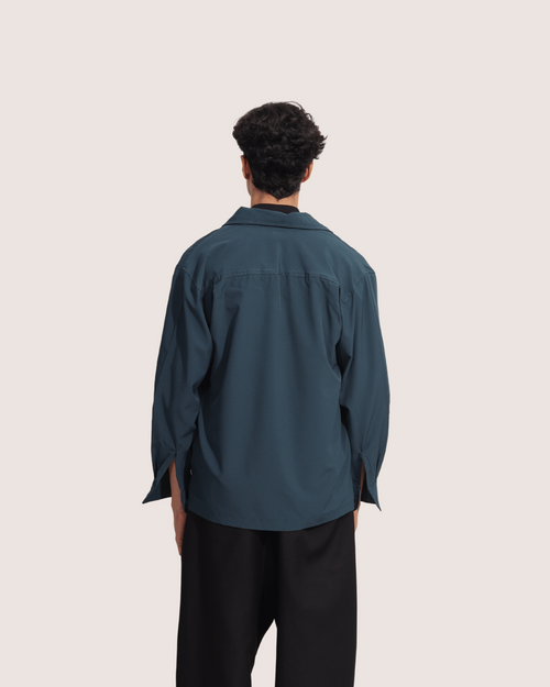 Percy | Embroidered Cuban Collar Teal Shirt