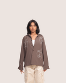 Raith | Embroidered Cuban Collar Brown Shirt