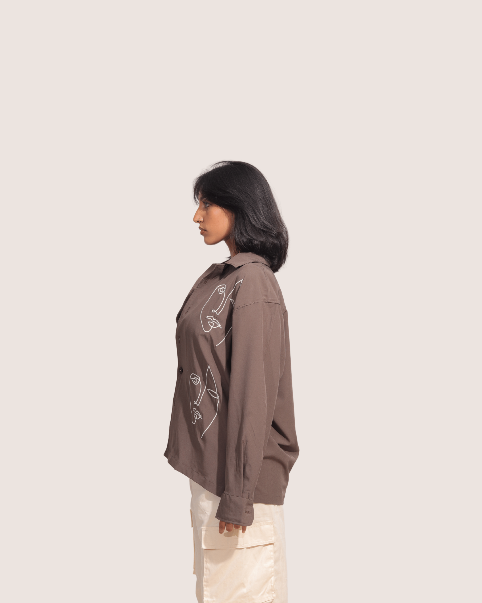 Raith | Embroidered Cuban Collar Brown Shirt
