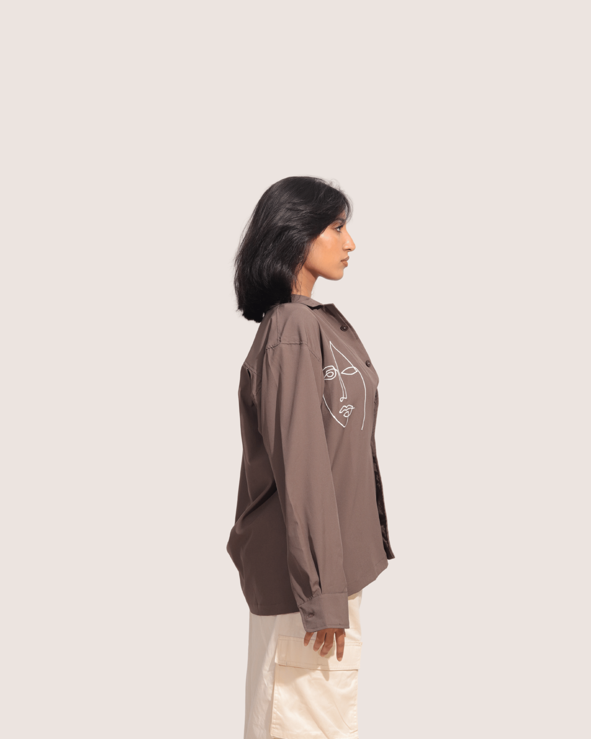 Raith | Embroidered Cuban Collar Brown Shirt