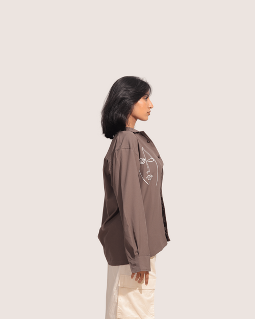 Raith | Embroidered Cuban Collar Brown Shirt