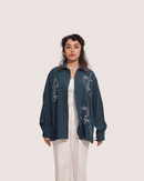 Percy | Embroidered Cuban Collar Teal Shirt