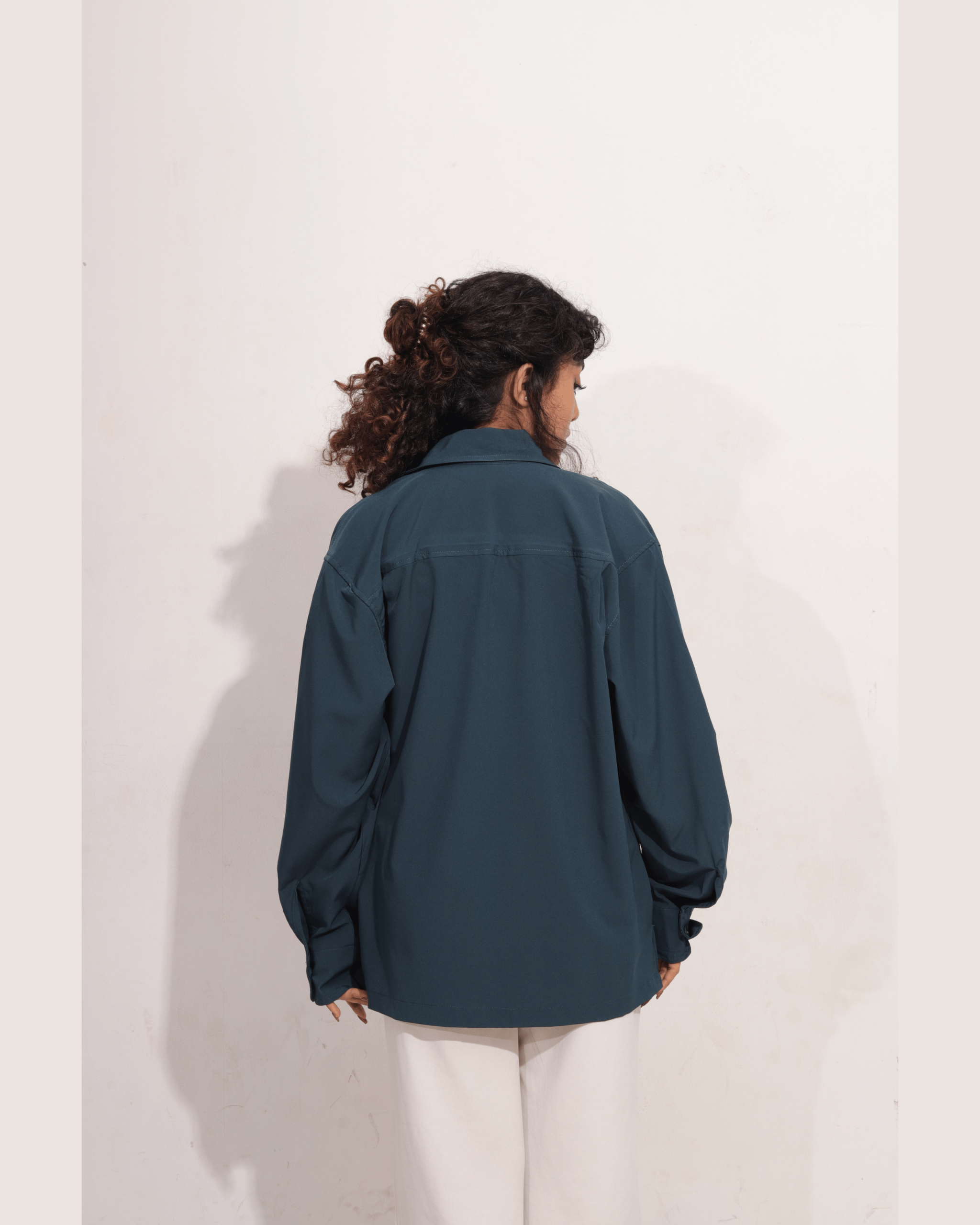 Percy | Embroidered Cuban Collar Teal Shirt