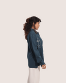 Percy | Embroidered Cuban Collar Teal Shirt
