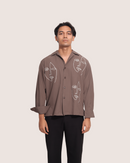Raith | Embroidered Cuban Collar Brown Shirt