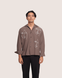 Raith | Embroidered Cuban Collar Brown Shirt