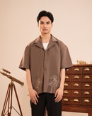 Callen | Taupe Embroidered Half-Sleeve Shirt