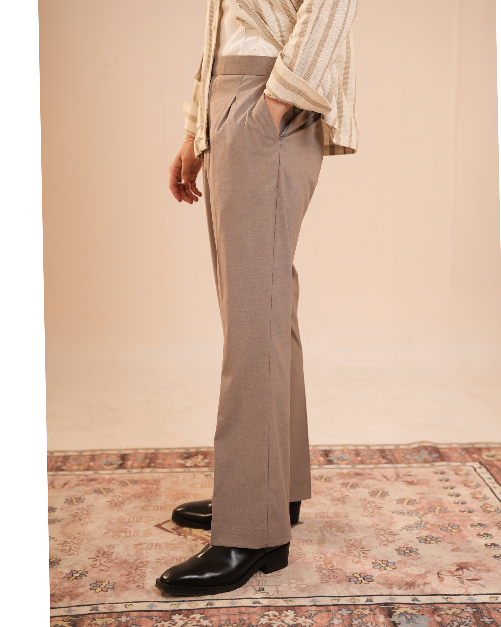 Keaton | Beige Gray Flared Pants with Side Adjusters