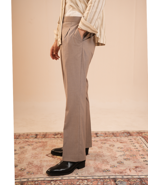 Keaton | Beige Gray Flared Pants with Side Adjusters