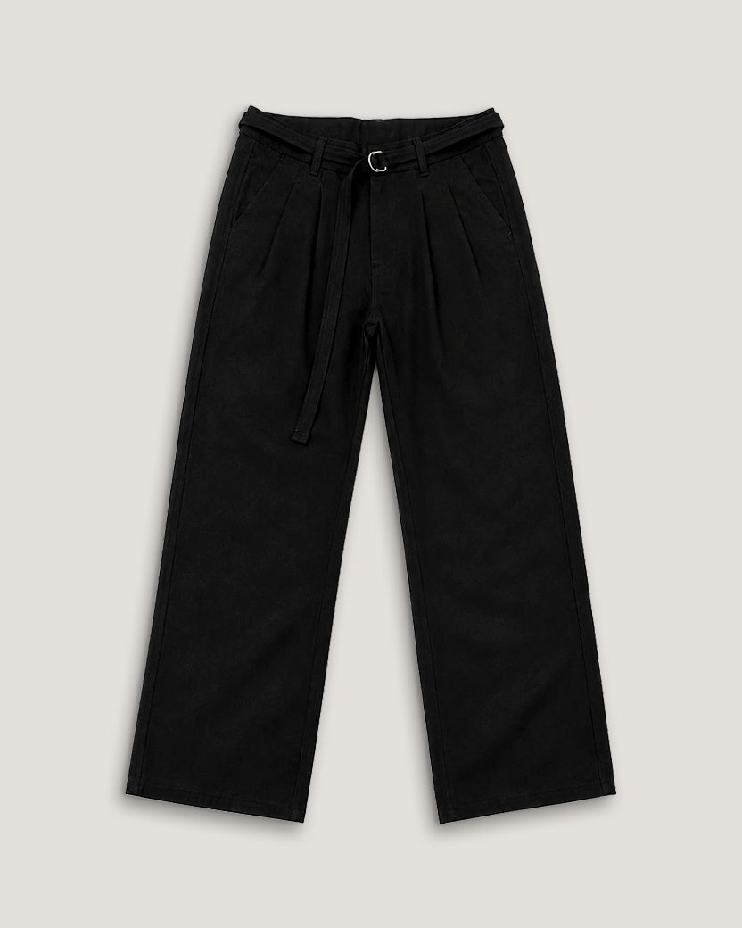 ANCHOR | Black Wide-Leg Pleated Denim