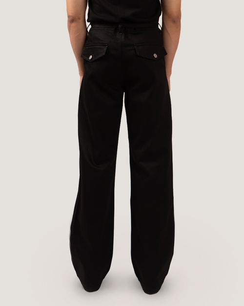 ANCHOR | Black Wide-Leg Pleated Denim