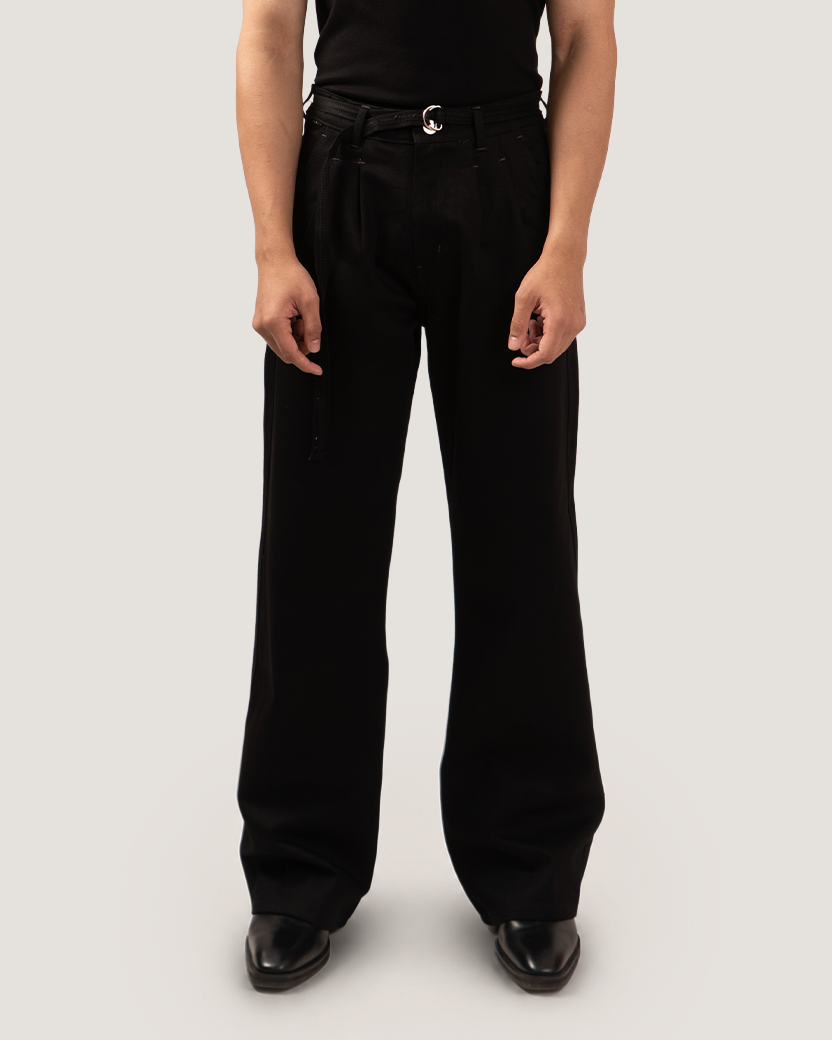 ANCHOR | Black Wide-Leg Pleated Denim