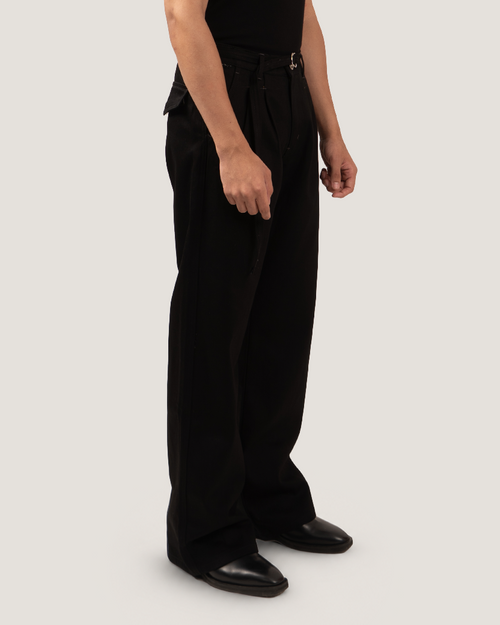 ANCHOR | Black Wide-Leg Pleated Denim