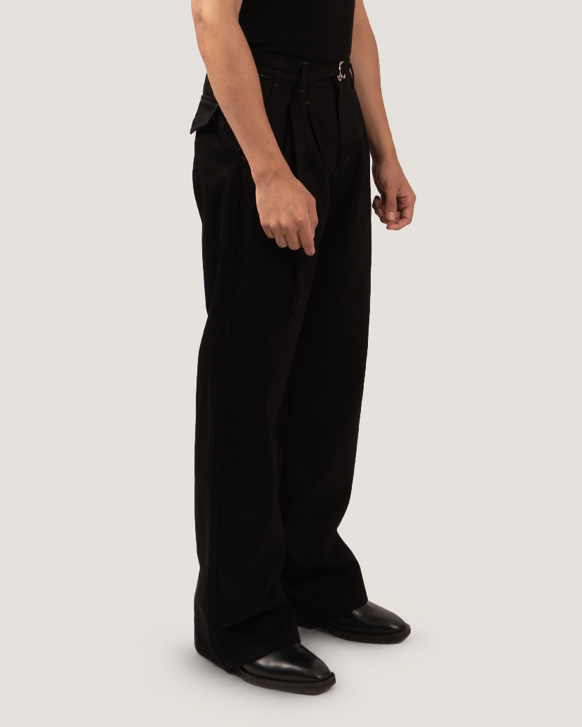 ANCHOR | Black Wide-Leg Pleated Denim