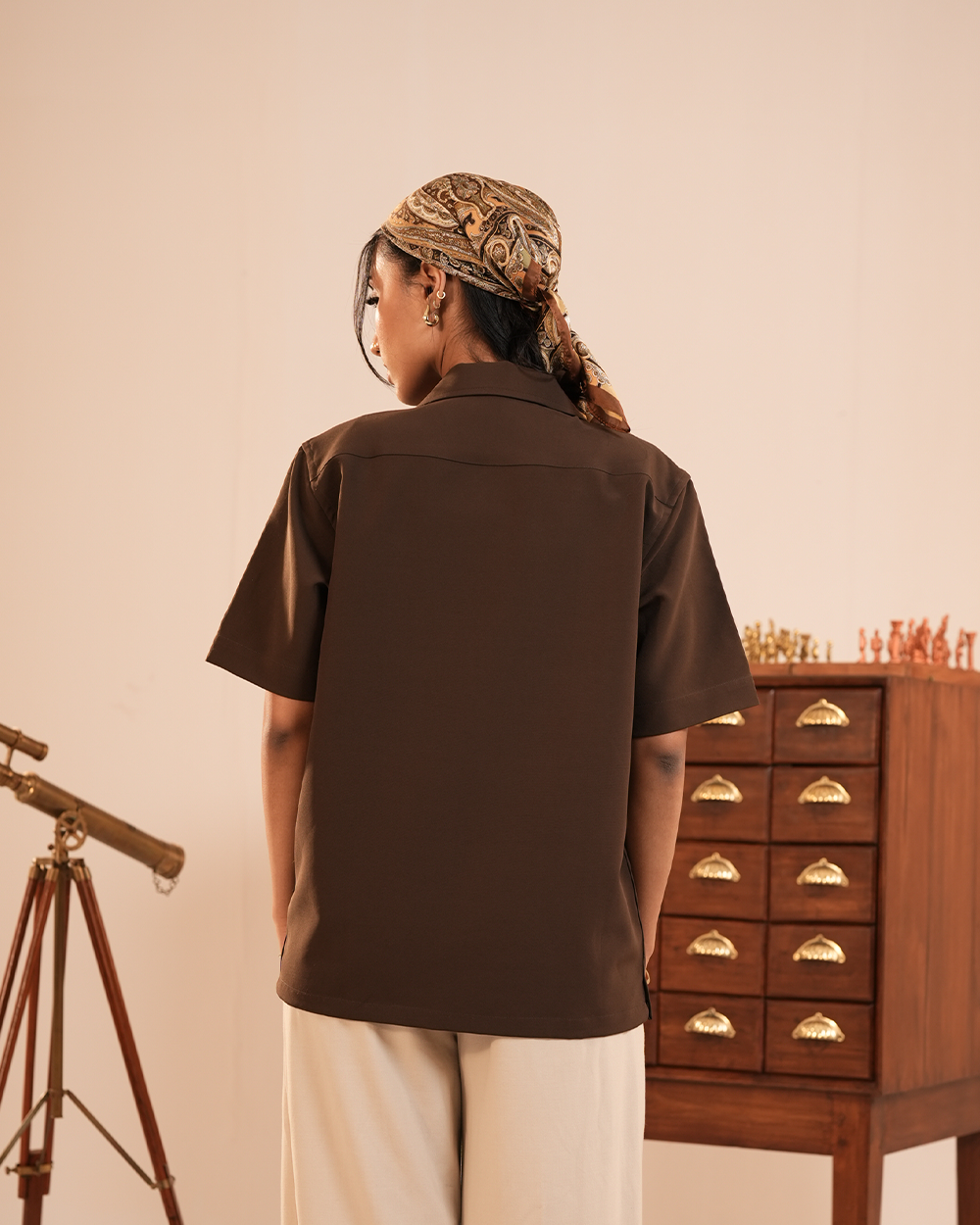 Bennett | Umber Embroidered Half-Sleeve Shirt