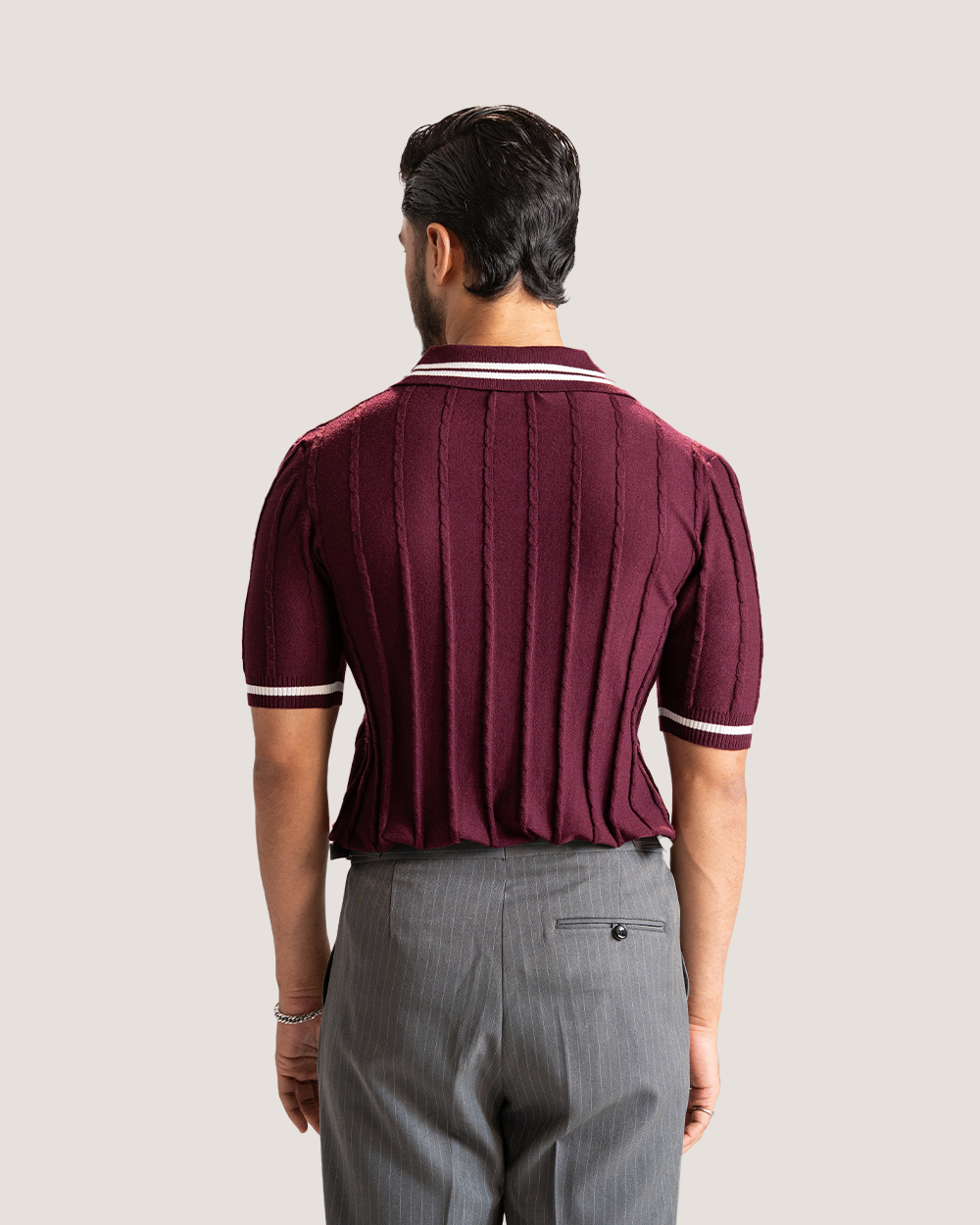 Lazaro | Burgundy Cable Knit Polo Shirt