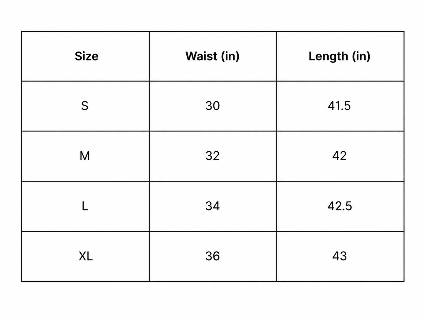 Size chart