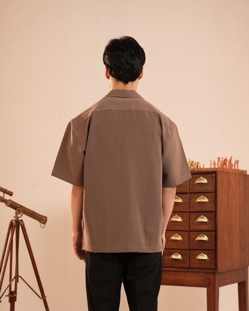 Callen | Taupe Embroidered Half-Sleeve Shirt
