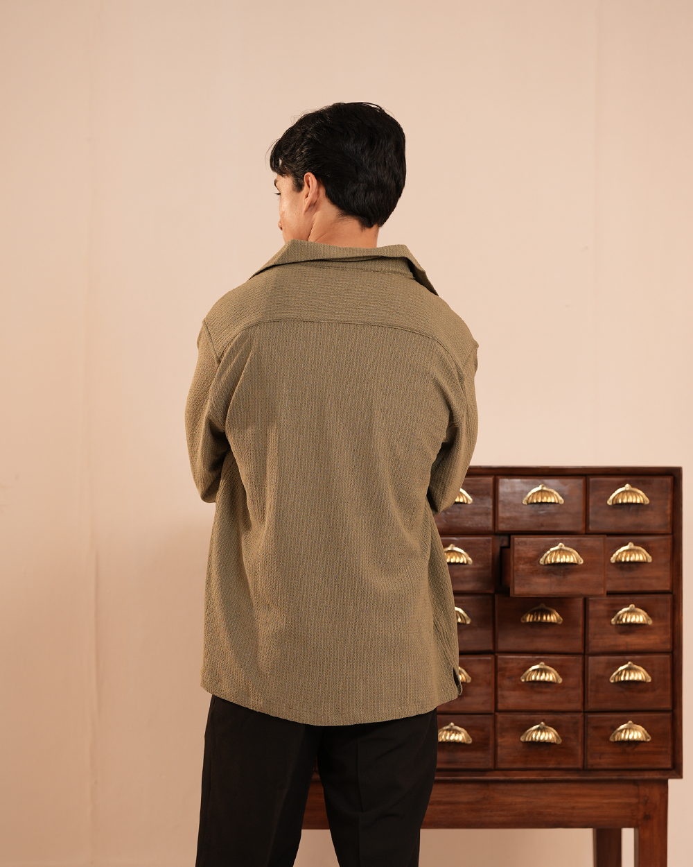 Merrin | Olive Textured Weave Full-Sleeve Shirt
