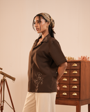 Bennett | Umber Embroidered Half-Sleeve Shirt