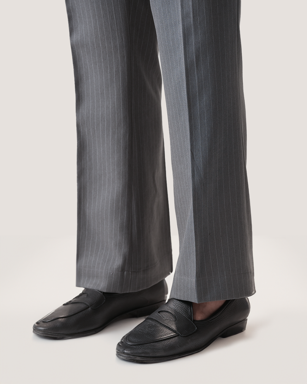 Dren | Charcoal Grey Pinstripes Flared Pants with Side Adjusters