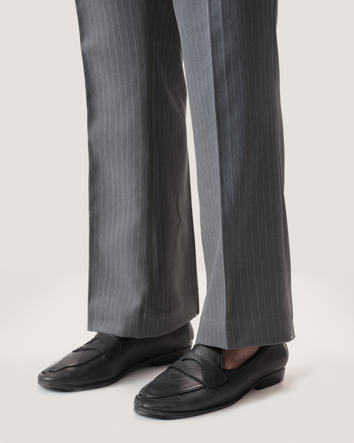 Dren | Charcoal Grey Pinstripes Flared Pants with Side Adjusters