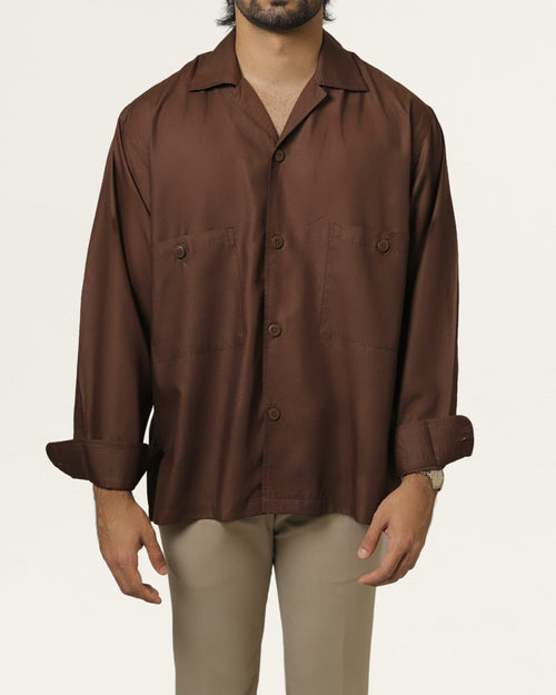 Lindt | Cuban Collar Brown Shirt