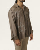 Tan | Embroidered Cuban Collar Cedar Shirt