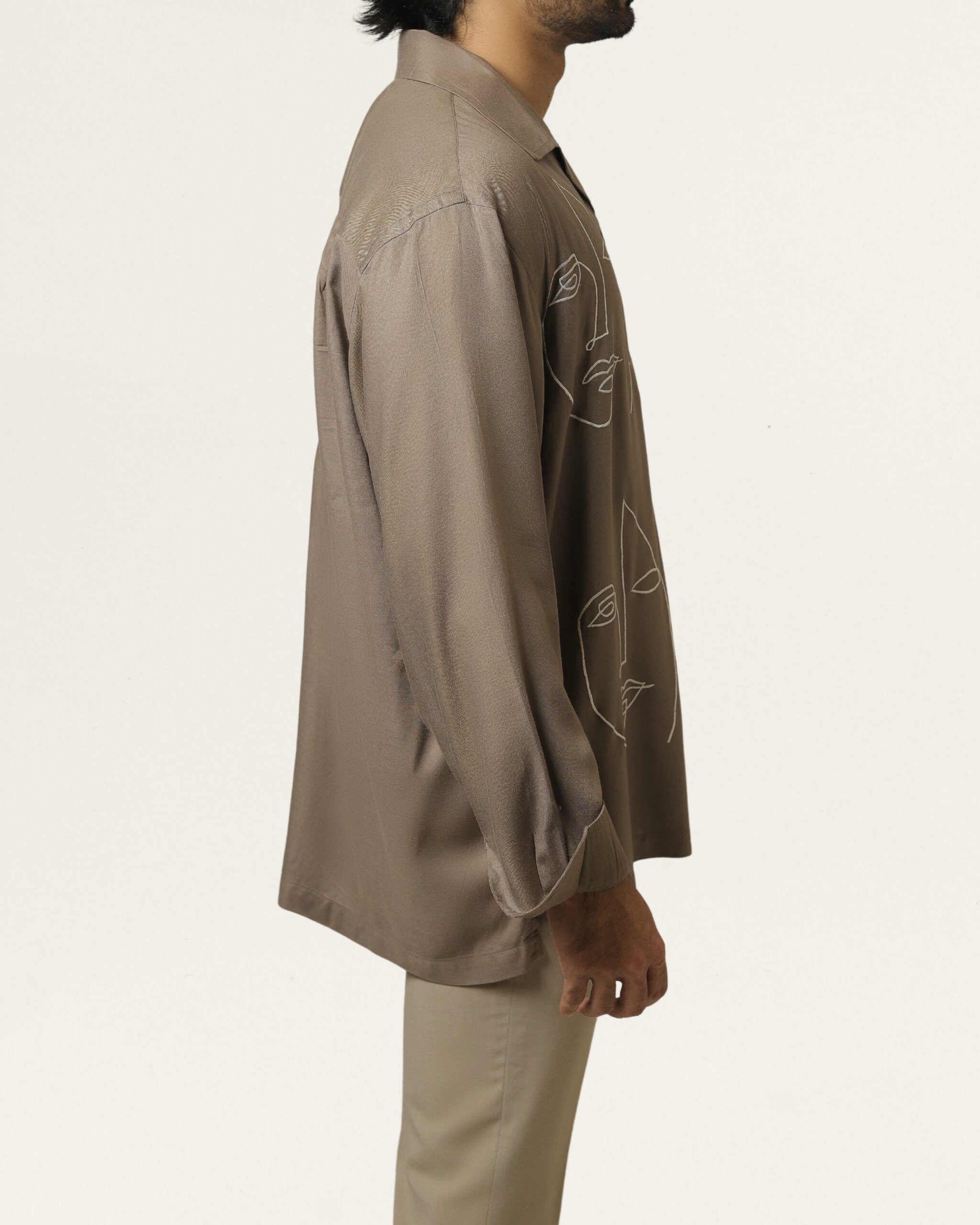 Tan | Embroidered Cuban Collar Cedar Shirt