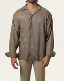Tan | Embroidered Cuban Collar Cedar Shirt