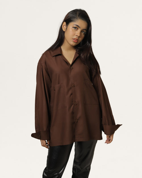 Lindt | Cuban Collar Brown Shirt