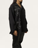 Nuez | Embroidered Cuban Collar Black Shirt