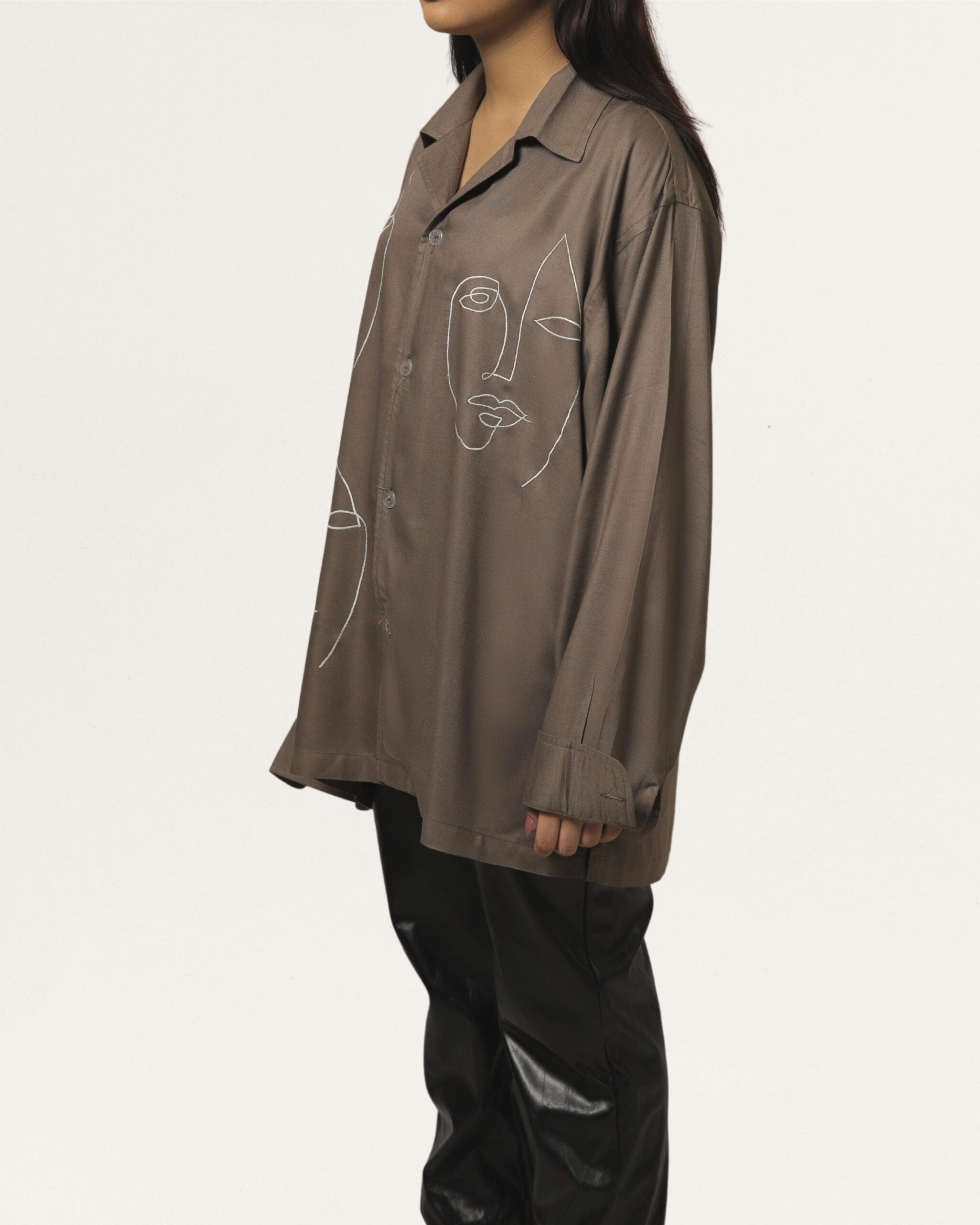 Tan | Embroidered Cuban Collar Cedar Shirt