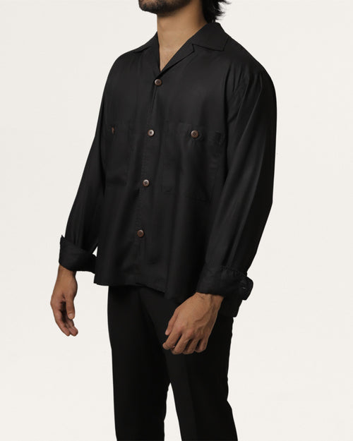 Aztec | Cuban Collar Black Shirt