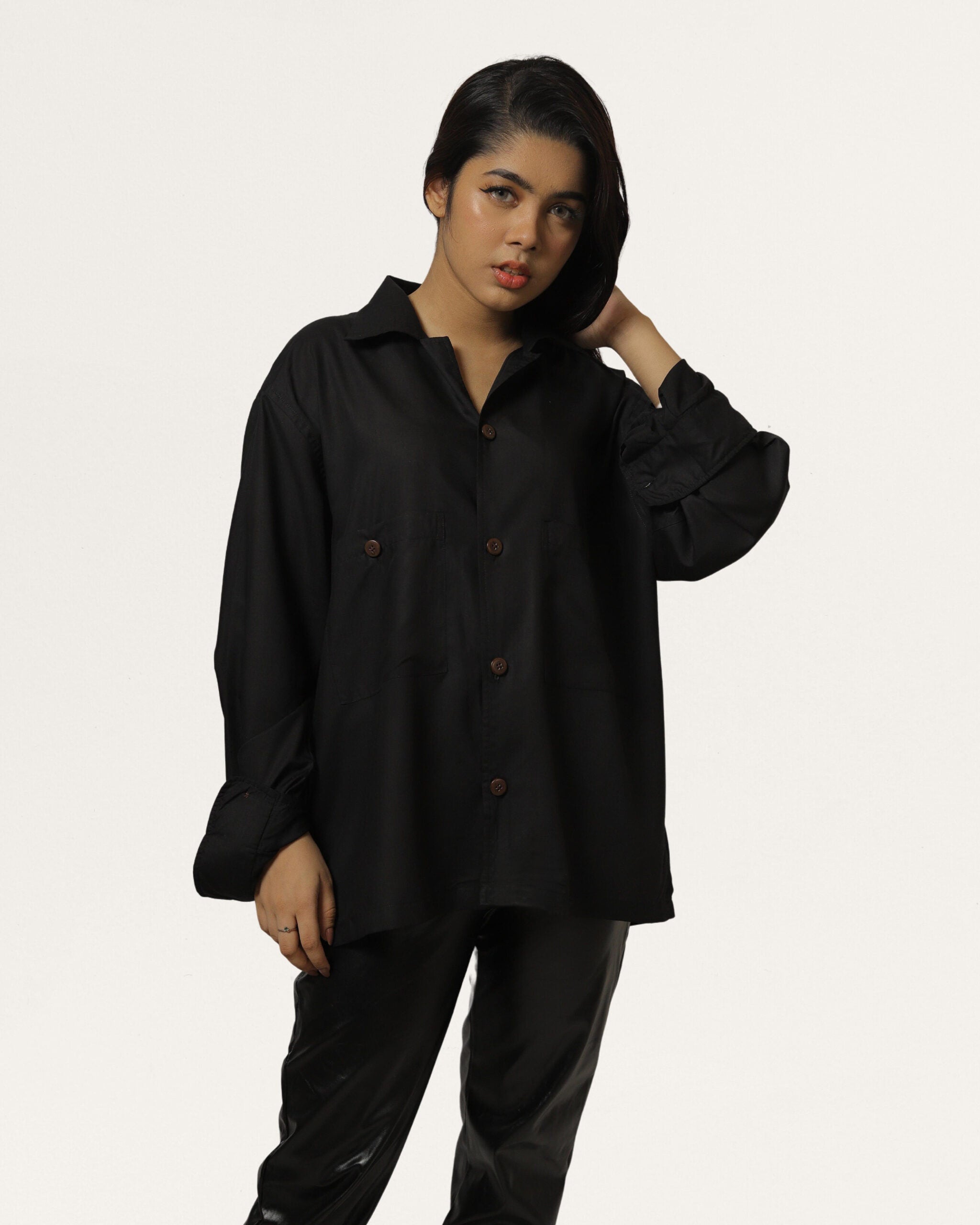 Aztec | Cuban Collar Black Shirt