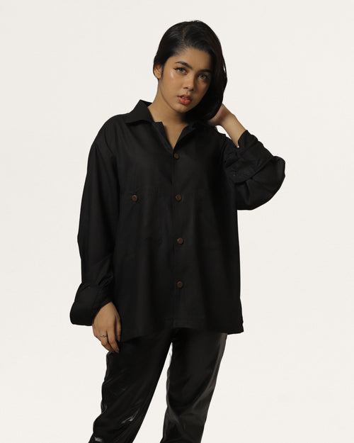 Aztec | Cuban Collar Black Shirt