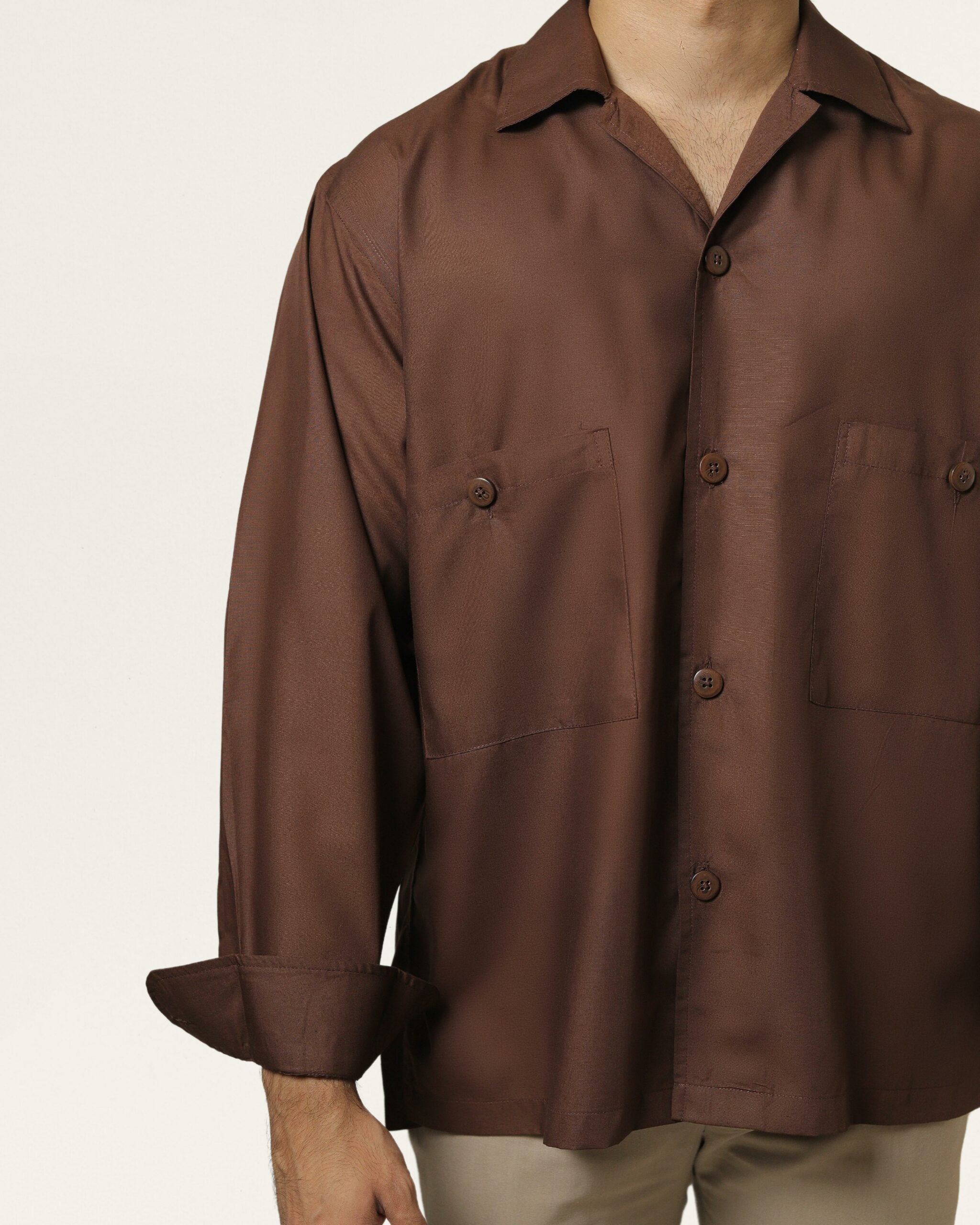 Lindt | Cuban Collar Brown Shirt