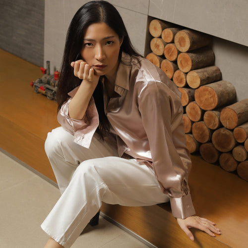 Rose Gold | Women’s Pink Silk Shirt